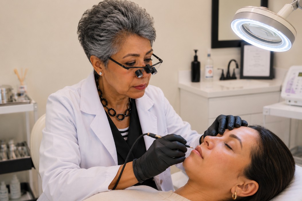 Electrolysis specialist preparing a personalized hair removal service